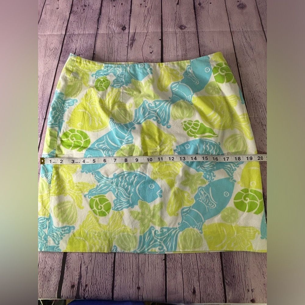 Lilly Pulitzer Classic Cool Water Yellow Green Aqua Print Preppy Skirt Size 6P - Picture 2 of 7